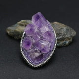 Amethyst Druzy Pendant with Diamond Accents, Horse Eye Shape Charm