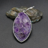 Amethyst Druzy Pendant with Diamond Accents, Horse Eye Shape Charm