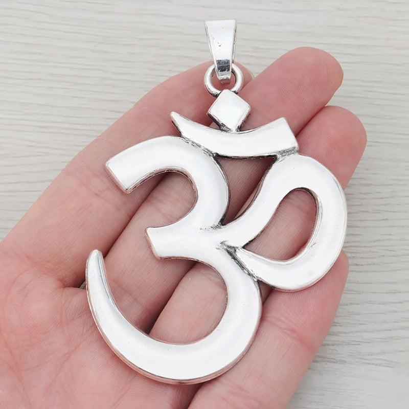 3 x Tibetan Silver Large OM AUM Yoga Symbol Charms Pendants