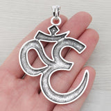 3 x Tibetan Silver Large OM AUM Yoga Symbol Charms Pendants