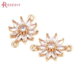 6PCS 18K Brass Zircon Flower Charms Pendants High Jewelry Making