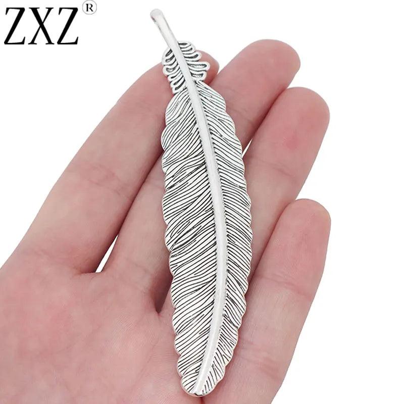 5pcs Tibetan Silver Feather Charms Pendants for Jewelry Making 105x22mm