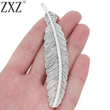 5pcs Tibetan Silver Feather Charms Pendants for Jewelry Making 105x22mm