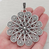 Tibetan Silver Round Boho Spiral Flower Necklace Charms Pendants 60x60mm