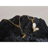 Butterfly Pendant Necklace with Natural Shell Inlay