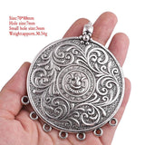 2Pcs Tibetan Silver Large Boho Flower Medallion Circles Charms Pendants