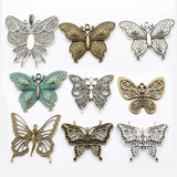 2PCS Large Antique Verdigris Patina Hollow Butterfly Flower Fairy Charm Pendant