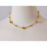Stainless Steel Round Beads Chain Necklace 18K PVD Plated