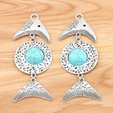 2pcs Fish Bone & Faux Stone Charms Pendants for DIY Necklace Jewelry 94x36mm