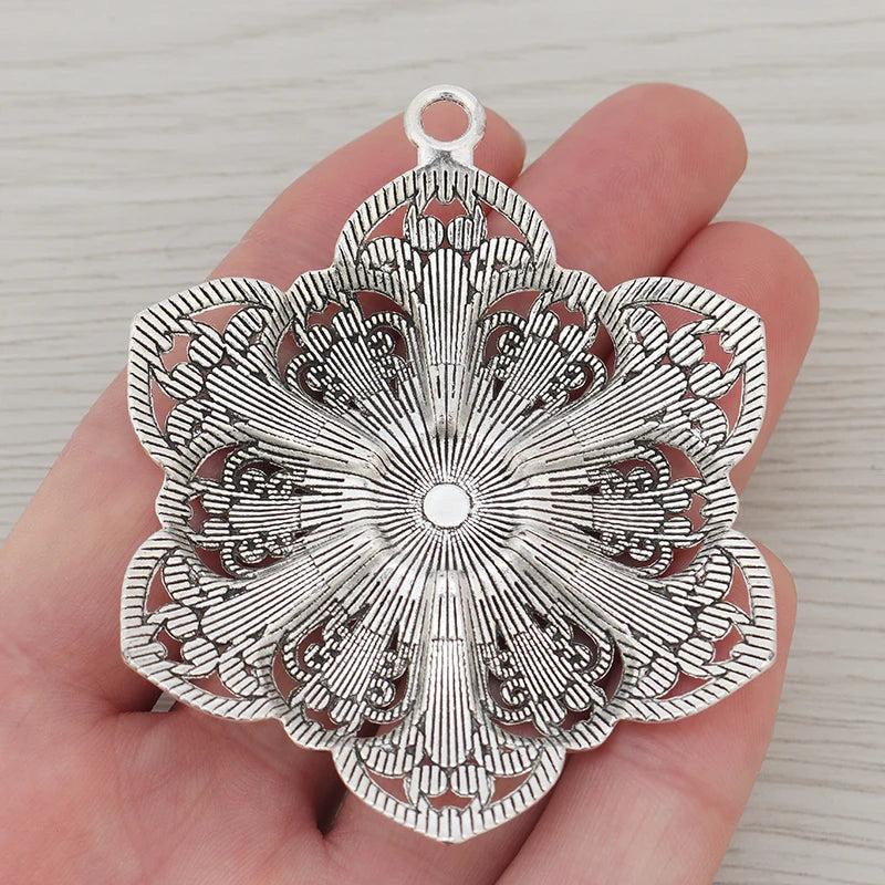 2 x Tibetan Silver Filigree Flower Charms Pendants 13x18mm