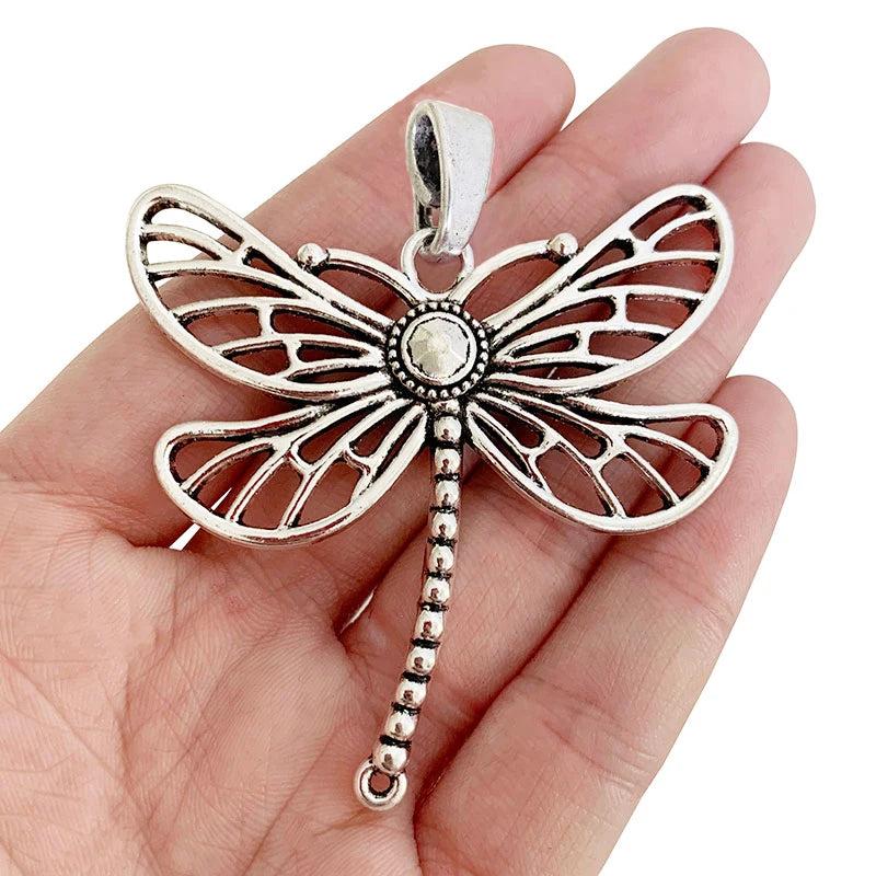 3 Tibetan Silver Large Dragonfly Charms Pendants for Jewelry Making 66x60mm