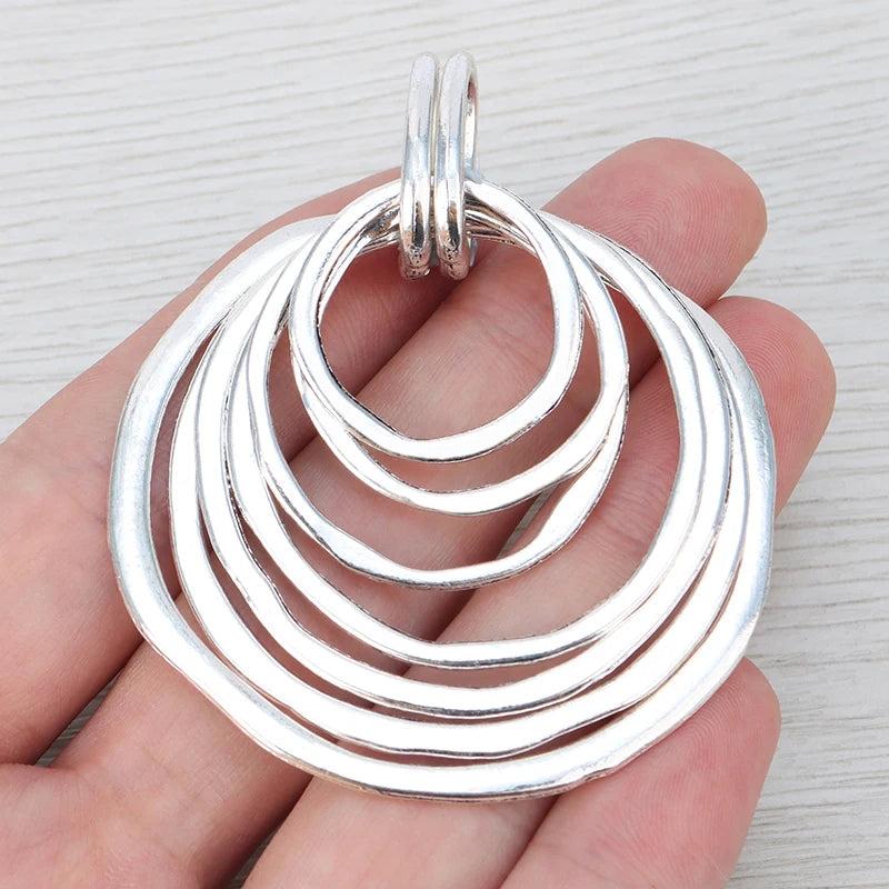 Tibetan Silver Boho Hollow Open Round 7 Circles Charms Pendants 70x55mm