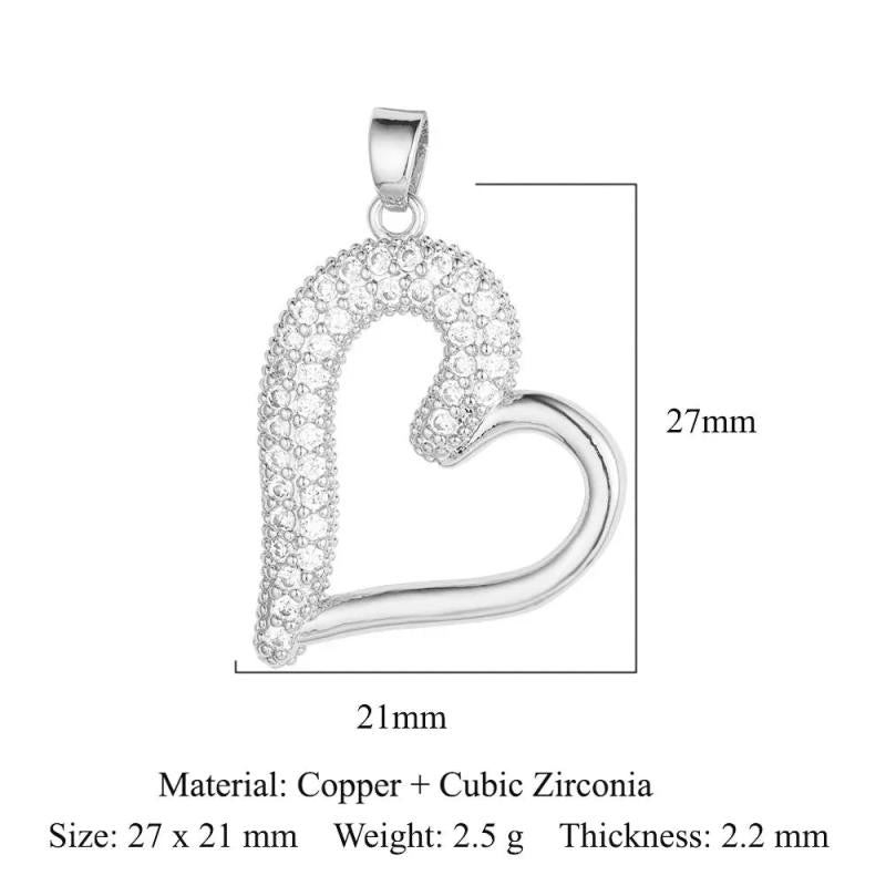 3pcs Hollow Heart Wing Copper Zircon DIY Pendant Lock Pink CZ Charms