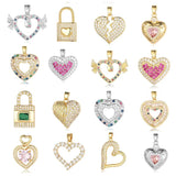 3pcs Hollow Heart Wing Copper Zircon DIY Pendant Lock Pink CZ Charms