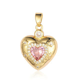 3pcs Hollow Heart Wing Copper Zircon DIY Pendant Lock Pink CZ Charms
