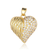 3pcs Hollow Heart Wing Copper Zircon DIY Pendant Lock Pink CZ Charms