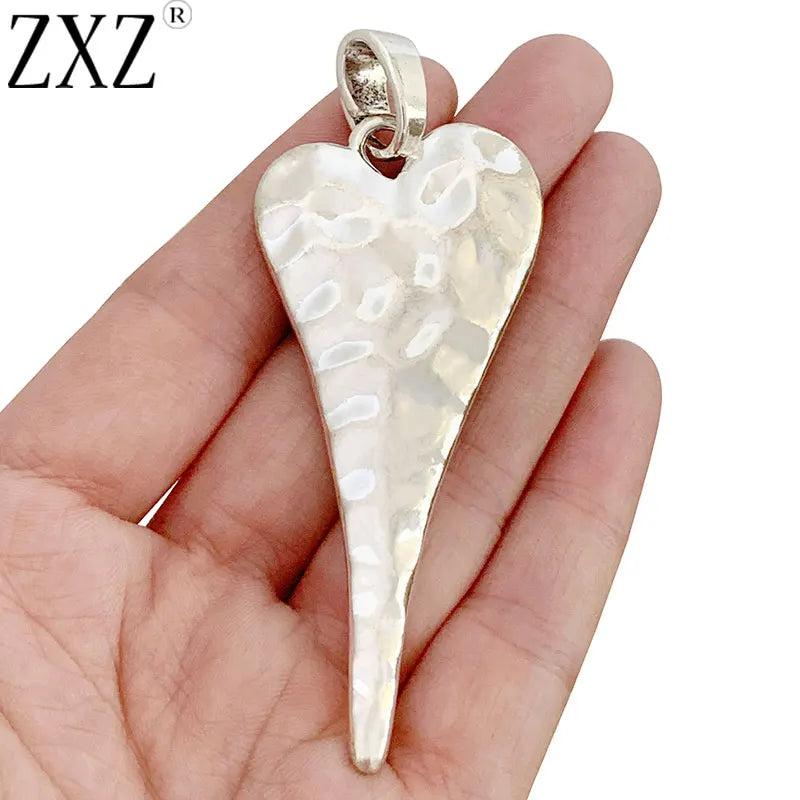 2pcs Tibetan Silver Large Heart Charms Pendants for Necklace Making 85x34mm