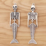 5 Tibetan Silver Large Mermaid Skeleton Skull Charms Pendants 73x18mm