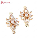 6PCS 18K Brass Flowers Connect Charms Pendants Zircon Jewelry Making Earrings