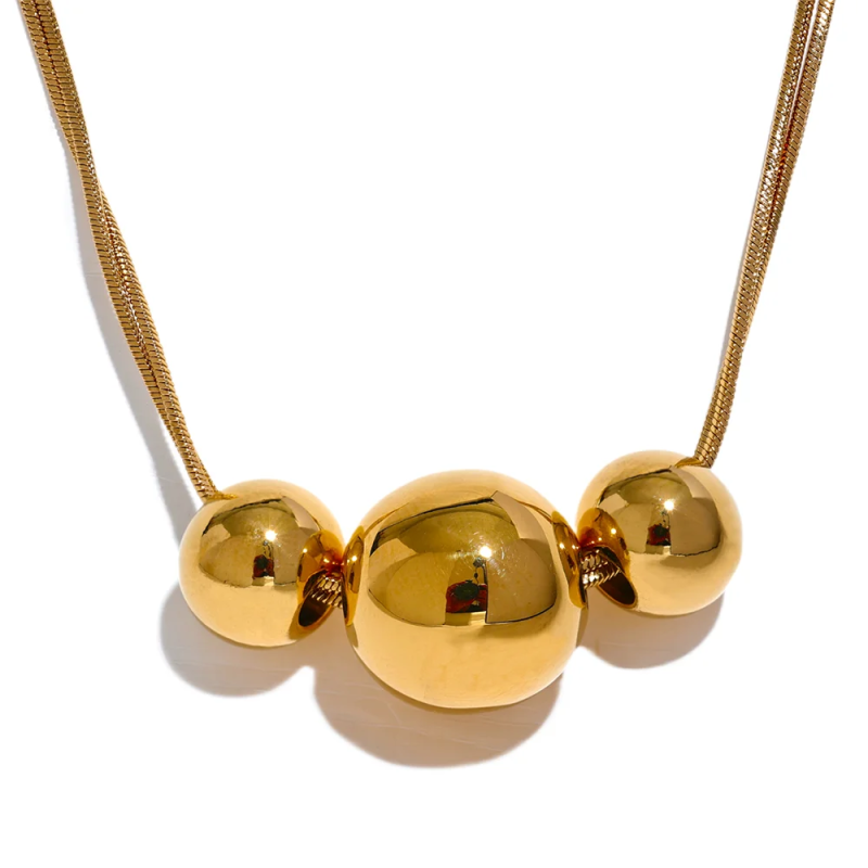 316L Stainless Steel Round Beads Chain Necklace 18K PVD Plated Women Jewelry