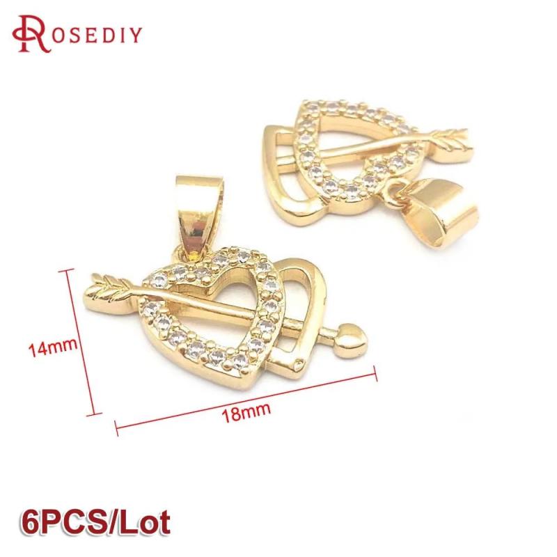 24K Brass Zircon Heart Flower Animal Necklace Charms Pendants