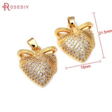 24K Brass Zircon Heart Flower Animal Necklace Charms Pendants
