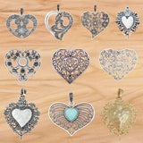 Antique Silver/Gold Large Filigree Heart Charms Pendants for DIY Necklace