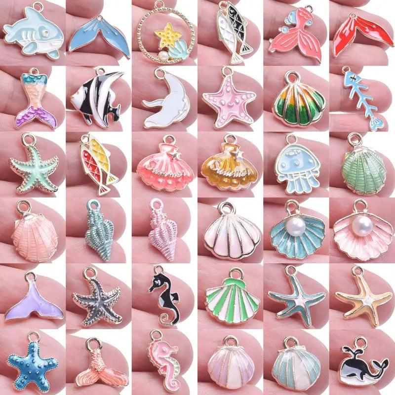 20pcs Sea Ocean Fish Shell Enamel Charm Pendant DIY Craft Necklace Earrings