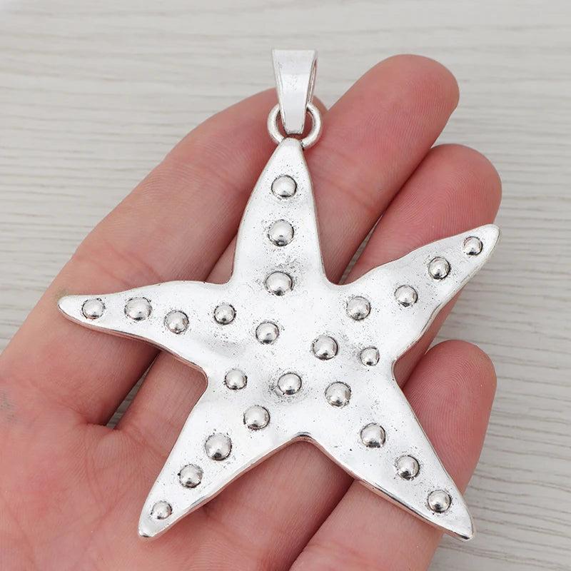 3 Large Hammered Starfish Charms Pendants 73x68mm