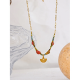 Green Stone Beads Pendant Necklace Stainless Steel Jewelry