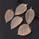 Real Leaves Long Pendant Alloy Leaf Charms Bohemian DIY Necklace Earrings