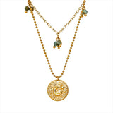 Stainless Steel Moon Pendant Necklace Green Stone Beads Chain Jewelry