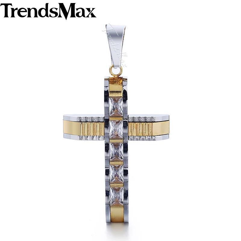 Hip Hop Men's Cross Pendant Rhinestones Stainless Steel