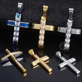 Hip Hop Men's Cross Pendant Rhinestones Stainless Steel
