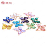 4PCS High Champagne Brass Glass Butterfly Charms Pendants Jewelry DIY