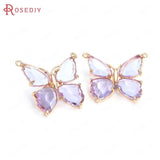 4PCS High Champagne Brass Glass Butterfly Charms Pendants Jewelry DIY