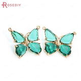 4PCS High Champagne Brass Glass Butterfly Charms Pendants Jewelry DIY