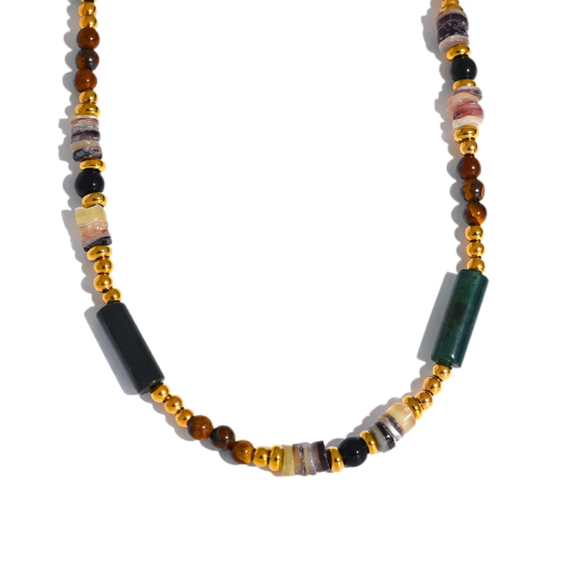 Vintage Natural Stone Shell Beads Necklace Women Jewelry Gift
