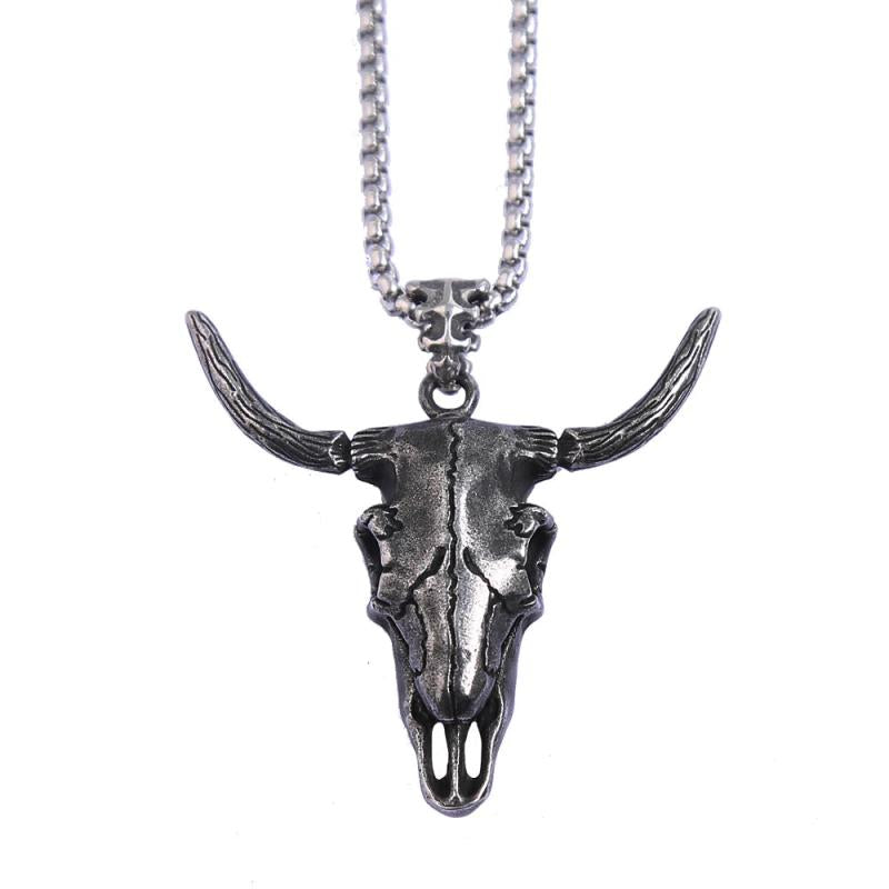 Vintage Bull Head Pendant Stainless Steel Punk Men's Chain Necklace