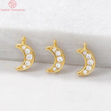 6PCS 5x9MM Moon Charms Pendants 24K Plated Brass Zircon DIY Jewelry
