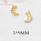 6PCS 5x9MM Moon Charms Pendants 24K Plated Brass Zircon DIY Jewelry