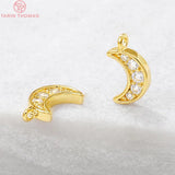 6PCS 5x9MM Moon Charms Pendants 24K Plated Brass Zircon DIY Jewelry