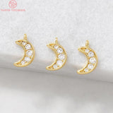 6PCS 5x9MM Moon Charms Pendants 24K Plated Brass Zircon DIY Jewelry