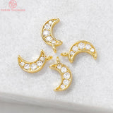 6PCS 5x9MM Moon Charms Pendants 24K Plated Brass Zircon DIY Jewelry