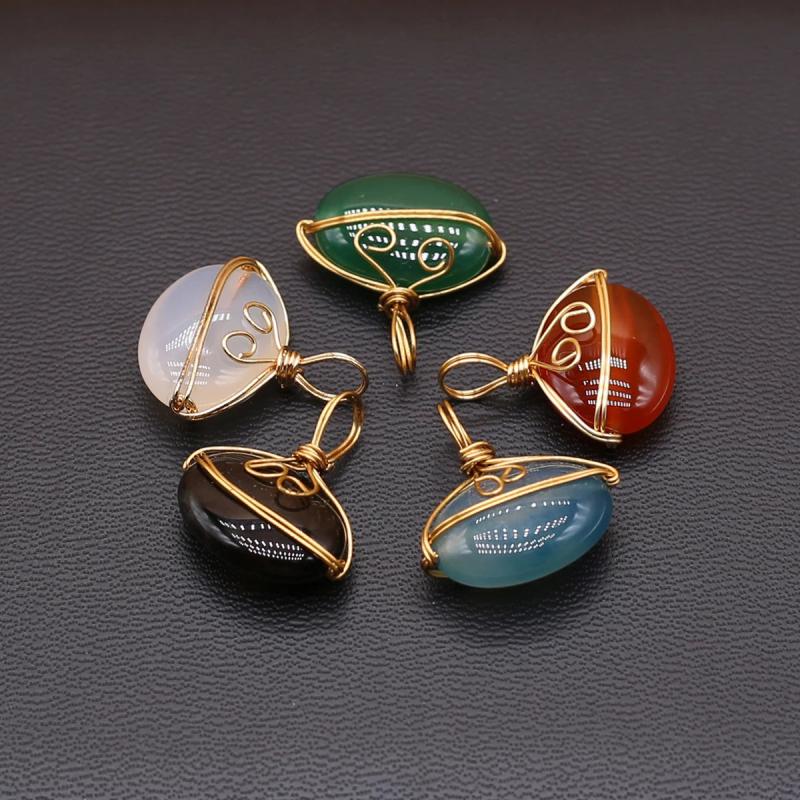 5pcs Natural Agate Stones Pendant Copper Wire Charms