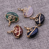 5pcs Natural Agate Stones Pendant Copper Wire Charms