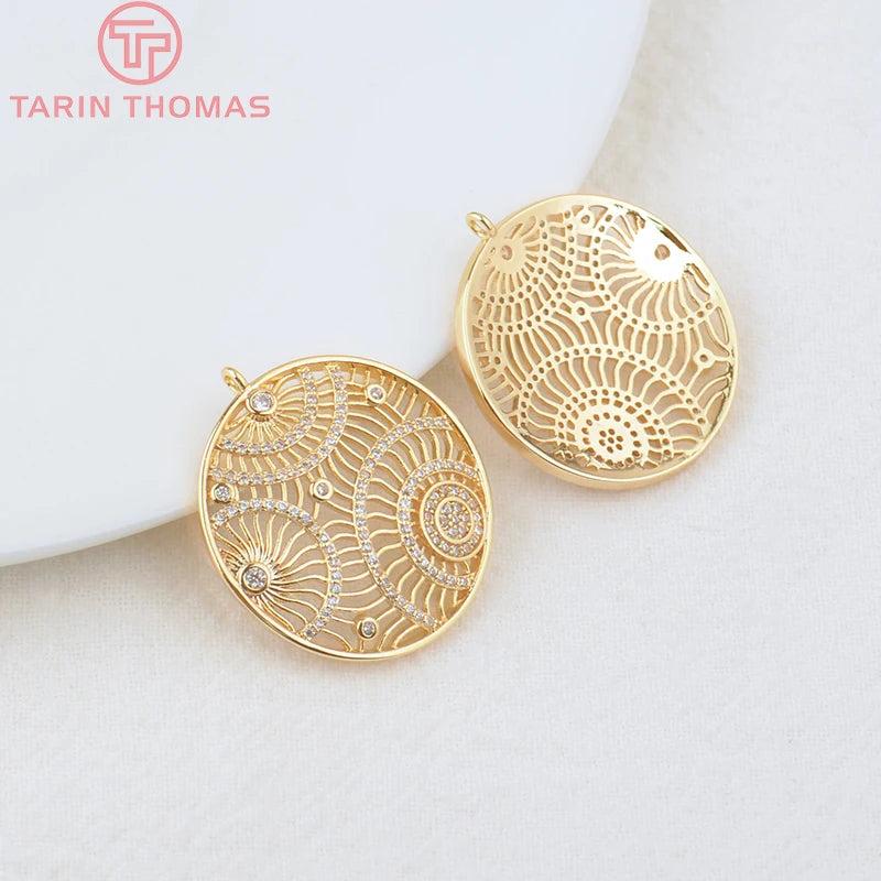 2PCS 25MM 24K Brass Zircon Round Pendants DIY Jewelry Findings
