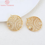 2PCS 25MM 24K Brass Zircon Round Pendants DIY Jewelry Findings