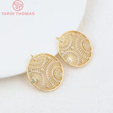 2PCS 25MM 24K Brass Zircon Round Pendants DIY Jewelry Findings
