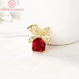 4PCS 17x21MM 24K Plated Brass Zircon Bow Charms Pendants